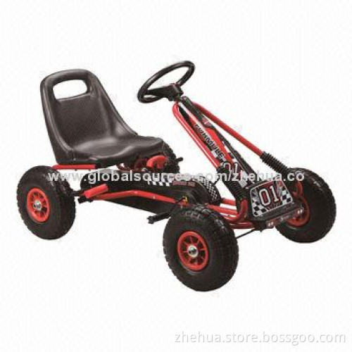 Promotional kids ride-on go-cart pedal car with inflatable wheels and adjustable seats